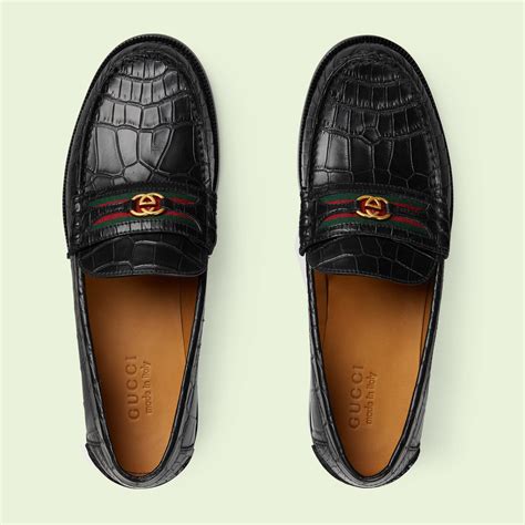 gucci black crocodile loafers|suede gucci loafers men.